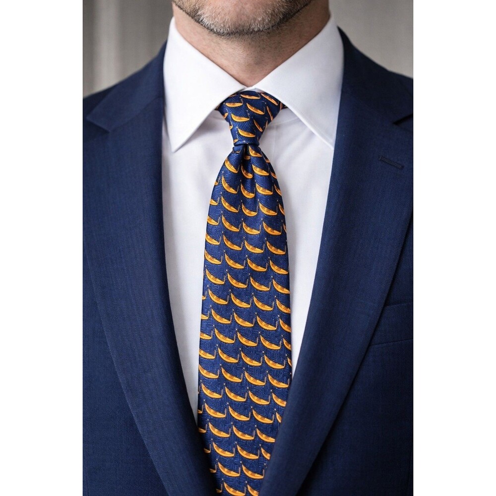 Tie 70s 80s 90s Y2K Mens Venezia Silk Blue Gold Football 4 Wide 58 Long